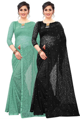 LOROFY Embellished Bollywood Net Saree(Pack of 2, Multicolor)