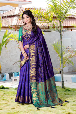 LAVYANSH CREATION Printed Patola Silk Blend Saree(Blue)