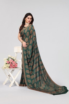 ROOP SUNDARI SAREES Printed Bollywood Satin, Pure Silk Saree(Dark Green)