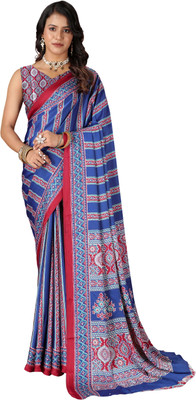 Virendra Textiles Printed Bollywood Crepe Saree(Blue)