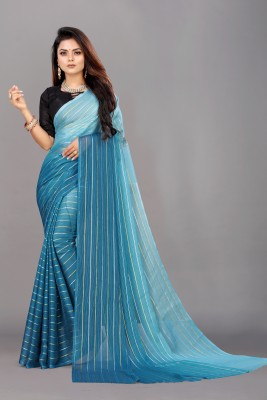 Priniti Ombre, Digital Print, Printed, Hand Painted, Self Design Jamdani Georgette Saree(Light Blue)