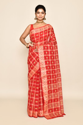maa textile Self Design Tant Pure Cotton Saree(Red)