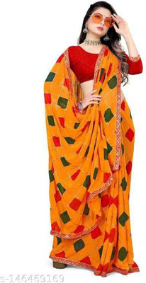 shoppingmart Printed Bollywood Georgette Saree(Yellow)