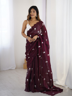 Tasrika Embroidered Bollywood Satin Saree(Maroon)