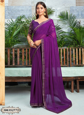 Panchvati NX Solid/Plain Bollywood Chiffon Saree(Purple)