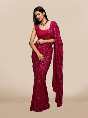 ML ENTERPRISE Embellished Bollywood Georgette Saree(Pink)