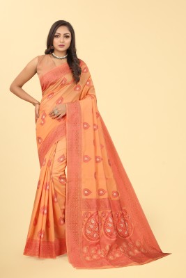 FENAL Woven, Self Design, Solid/Plain, Embellished Banarasi Jacquard Saree(Orange)