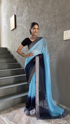 Apnisha Self Design Bollywood Georgette Saree(Light Blue)