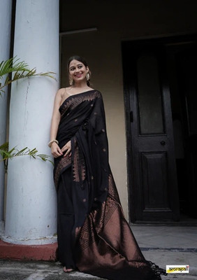 Shree Laxmi Fashion Paisley Banarasi Silk Blend Saree(Black)