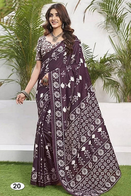 HD DESIGN Printed Daily Wear Pure Cotton Saree(Purple, White)