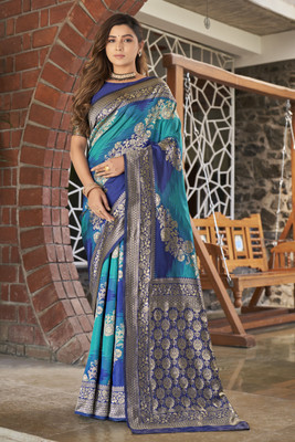 MANOHARI Woven Banarasi Jacquard Saree(Blue)