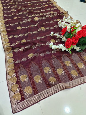 Bhojal Creation Embroidered, Embellished Bollywood Georgette Saree(Brown)