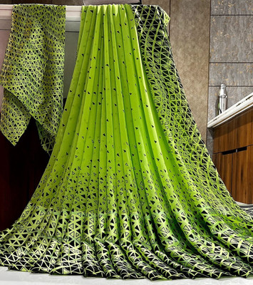 Bombey Velvat Fab Printed, Solid/Plain Mundum Neriyathum Mulmul, Chiffon Saree(Green, Black)