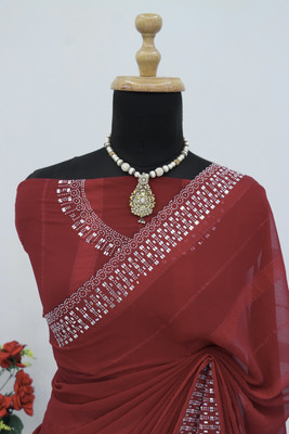Mikhushop Embellished Bollywood Georgette Saree(Pack of 2, Maroon)