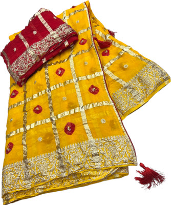 MINE CHOICE Self Design Bandhani Georgette, Viscose Rayon Saree(Gold, Red)