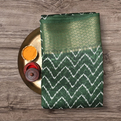 TRIKUTA Woven Saree with Attached Blouse Linen Saree(Green)
