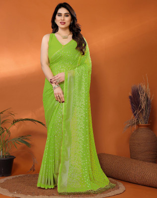 Tasrika Printed, Embellished Bollywood Chiffon, Georgette Saree(Green)