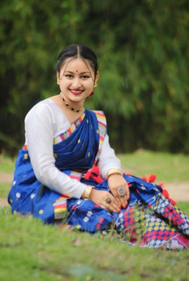 rosecloud Woven Mekhela Chador Silk Blend Saree(Blue)