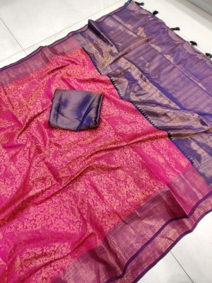 YUG ART Woven Banarasi Silk Blend Saree(Pink)