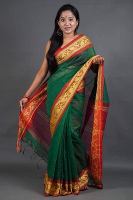 RIDDHIMAN FASHION Woven Handloom Cotton Silk Saree(Green)