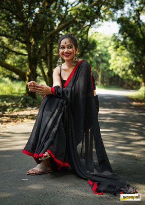 NIBEDITAS CREATION Self Design Handloom Pure Cotton Saree(Black)