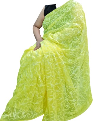 kalashkalp Embroidered Lucknow Chikankari Georgette Saree(Yellow)