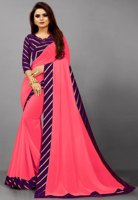 Rashiklal & Co. Solid/Plain Bollywood Georgette Saree(Purple, Pink)