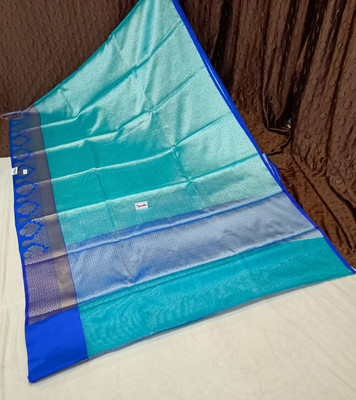 HouseOfCommon Woven Banarasi Art Silk Saree(Light Blue, Blue)