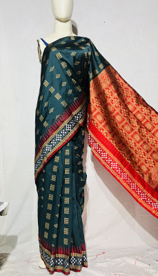 GNMR Self Design Sambalpuri Art Silk Saree(Dark Green)