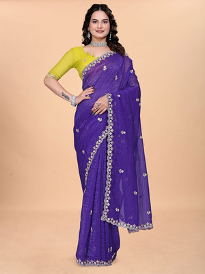 Julee Embroidered Bollywood Chiffon Saree(Blue)