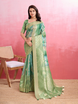 Divastri Digital Print, Printed, Woven Bollywood Pure Cotton Saree(Green)