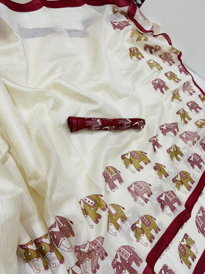 Kjs Printed Kalamkari Cotton Silk Saree(Multicolor)