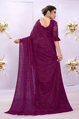 NEXA Self Design Bollywood Net Saree(Purple)