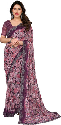 NIRMOHIFASHION Floral Print Bollywood Georgette Saree(Maroon)