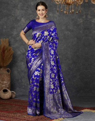 BrumTexfashion Woven Saree with Attached Blouse Jacquard Saree(Light Blue)