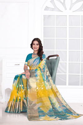 Aarunika SBT Solid/Plain Bollywood Organza Saree(Light Blue)
