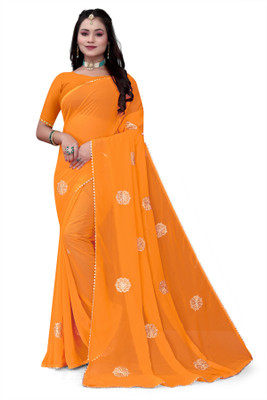 HouseOfCommon Embellished Bollywood Georgette Saree(Yellow)