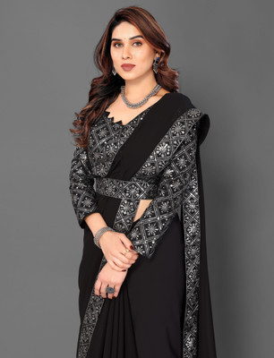SOMVATI Self Design Bollywood Chiffon Saree(Black)