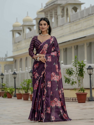 GRANTHI ENTERPRISE Floral Print, Printed Bollywood Chiffon Saree(Purple)