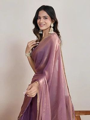 QEXTY Embellished Bollywood Pure Silk, Silk Blend Saree(Pink)