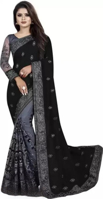 BHALAMI ENTERPRISE Embroidered Bollywood Net Saree(Black)