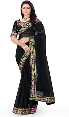 FINIVOIR Self Design Bollywood Georgette Saree(Black)