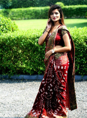 Tanishka creation Woven Bandhani Cotton Silk Saree(Maroon)