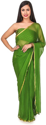 SainiVastra Solid/Plain Bollywood Chiffon Saree(Green)
