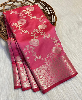 VERMA TEXTILES HOUSE Woven, Self Design Banarasi Cotton Silk Saree(Pink)