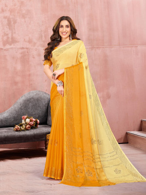 GARDEN VARELI Dyed Bollywood Chiffon Saree(Yellow)