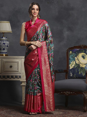 Anouk Rustic Printed Chinnalapattu Silk Blend Saree(Blue)