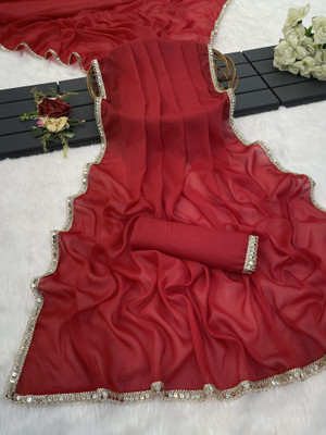 Tradivibe Self Design Bollywood Georgette Saree(Red)