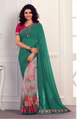 Fancy Fab Woven Pochampally Georgette, Silk Blend Saree(Light Green, Pink)