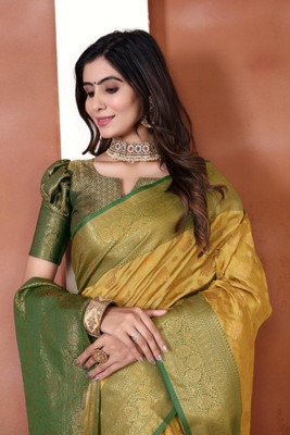 jayant creation Woven Banarasi Silk Blend, Jacquard Saree(Yellow)
